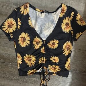 SHEIN Black Crop Top with Yellow Floral Design